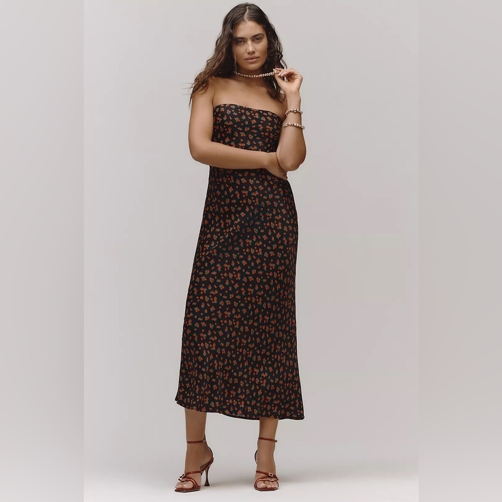 NWT! By Anthropologie Black Motif Satin Midi Slip Dress - Multiple Sizes